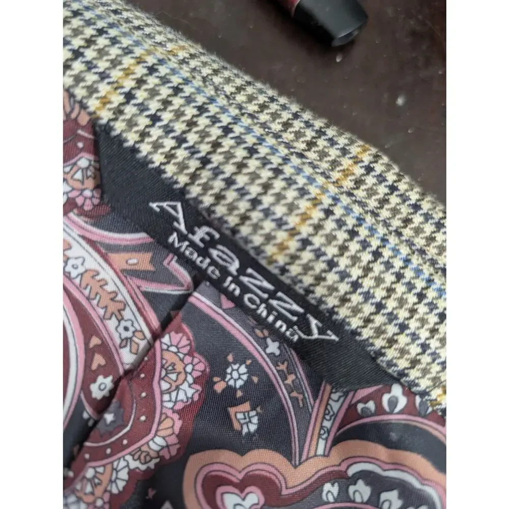 NWOT! AFAZZY! GORGEOUS BLACK, CREAM, GOLDEN TAN, BLUE MICROPLAID JACKET! 54R
